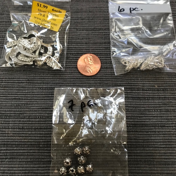 SILVER METAL HEART TOGGLE, FLOWER BEADS, BEAD CAPS - Picture 1 of 4